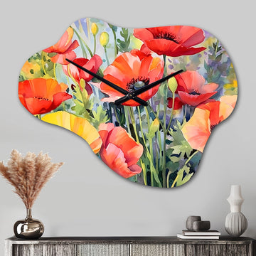 Vibrant Poppies I - Asymmetric Metal Wall Clock